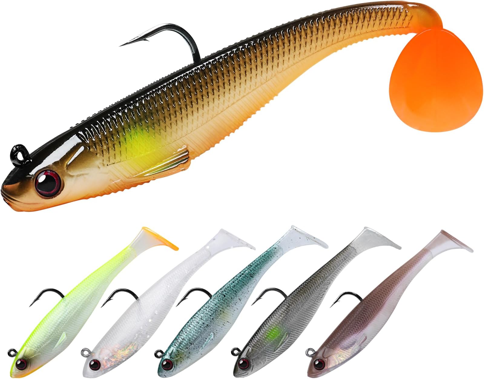 TRUSCEND Pre-Rig Worm Soft Lure, Easy Fishing, Uniquely Developed, Super Dimensional Vibrating & Sinking Action, Fish Go Mad, Soft Swimbait, Family Use, Fishing Lure, Compatible with Bass, Trout
