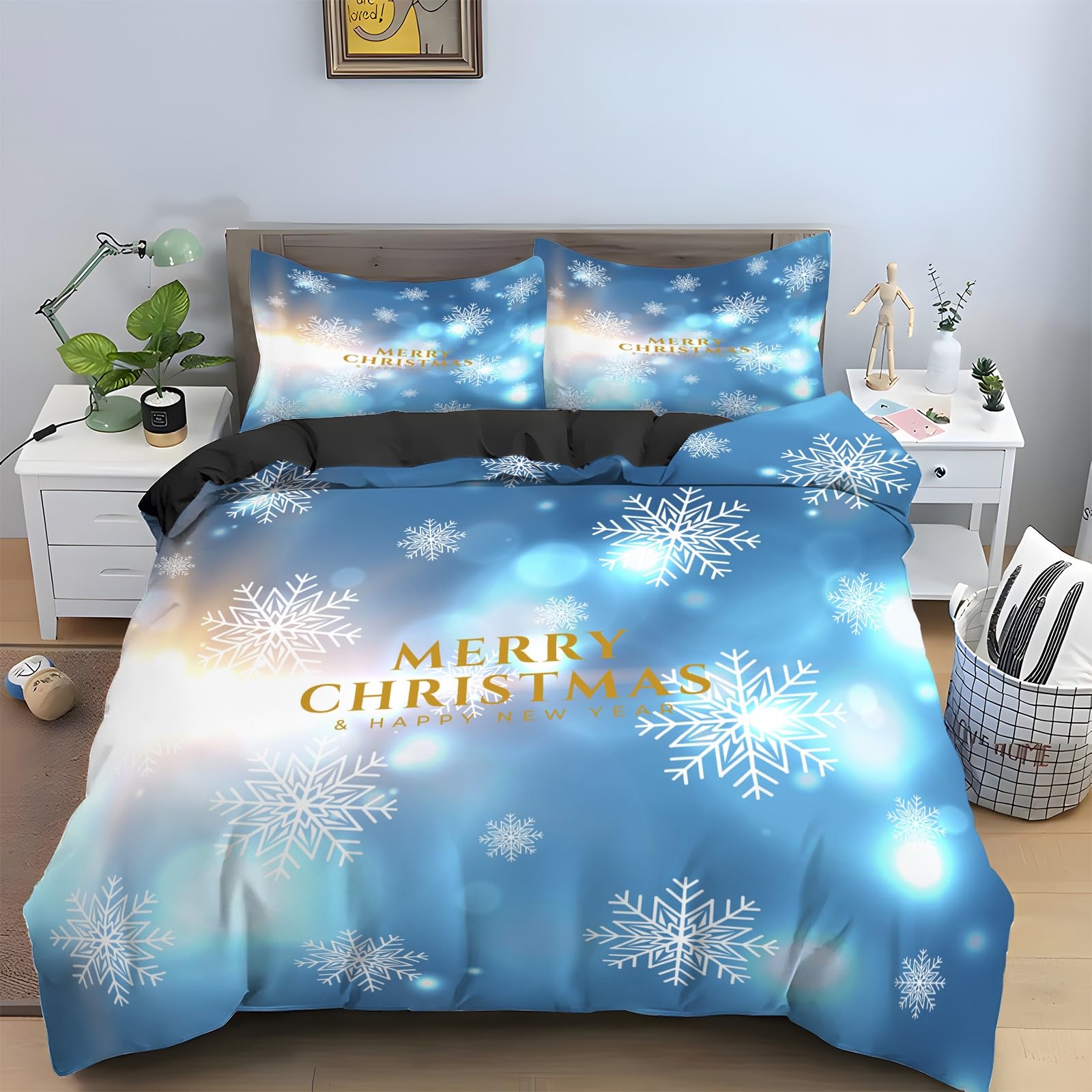 Housse de couette 220x240 flocon de neige avec fermeture éclair et microfibre thermo-régulante
