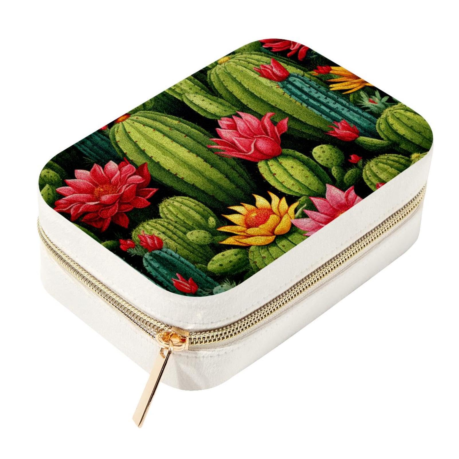 Boîte à bijoux de voyage cactus en velours avec compartiments