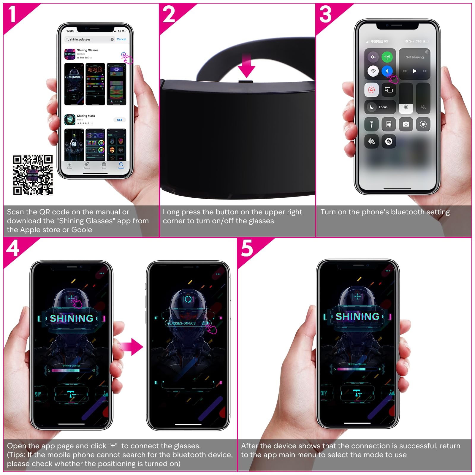 Victop Okulary LED Party dla mężczyzn i kobiet programowalne okulary LED świecące okulary Bluetooth Tekst Graffiti Animacja rytm rytmu na festiwal nocny