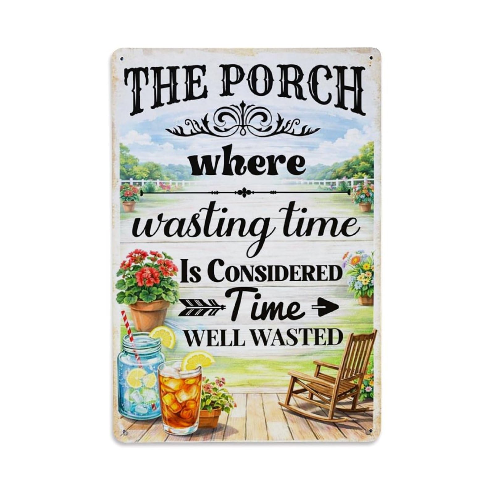 Jdfenggu Vintage Porch Scene With Drinks And Chair Retro Metal Tin Sign, Decor Art Poster For Bar, Home, Man Cave, Kitchen, Laundry Room Gift 8X12inch