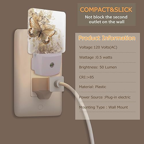 Miniatura 4 de YASHILAIYA Luz nocturna floral de mariposa para enchufar a la pared, sensores de luz LED del atardecer al amanecer, decoración del hogar, luces