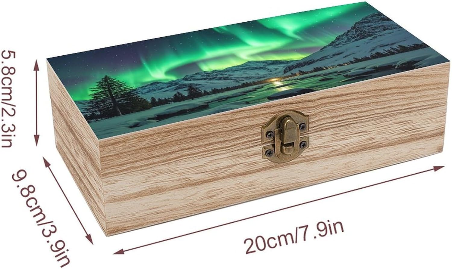 Northern Lights Wooden Jewelry Box Personalized Wood Keepsake Box Large Decorative Wooden Storage Boxes with Hinged Lid Rustic Style Wood Jewelry Organizer for Desk Home Office image 2