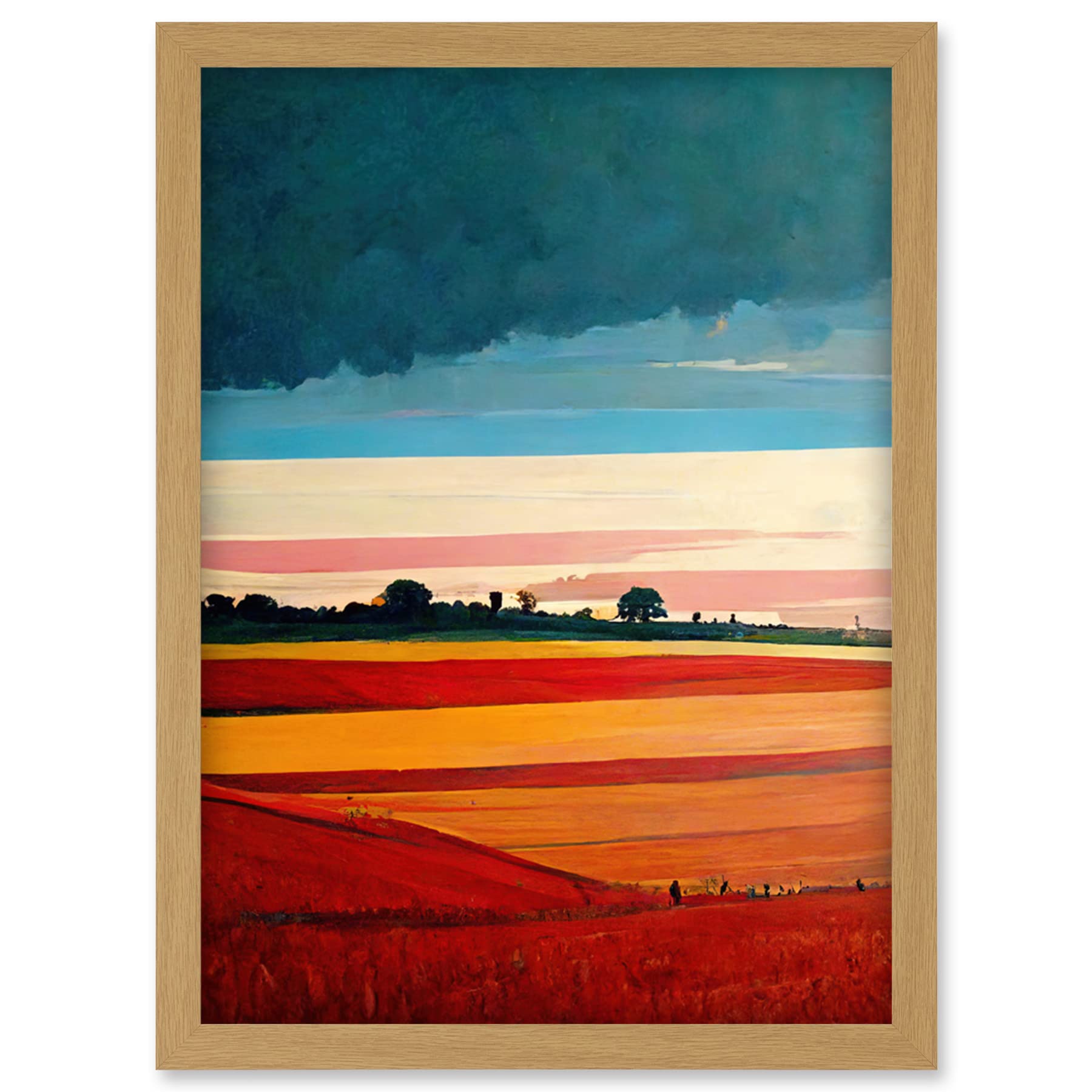Doppelganger33 LTD Colourful Modern Countryside Landscape Multicoloured Artwork Framed Wall Art Print A4
