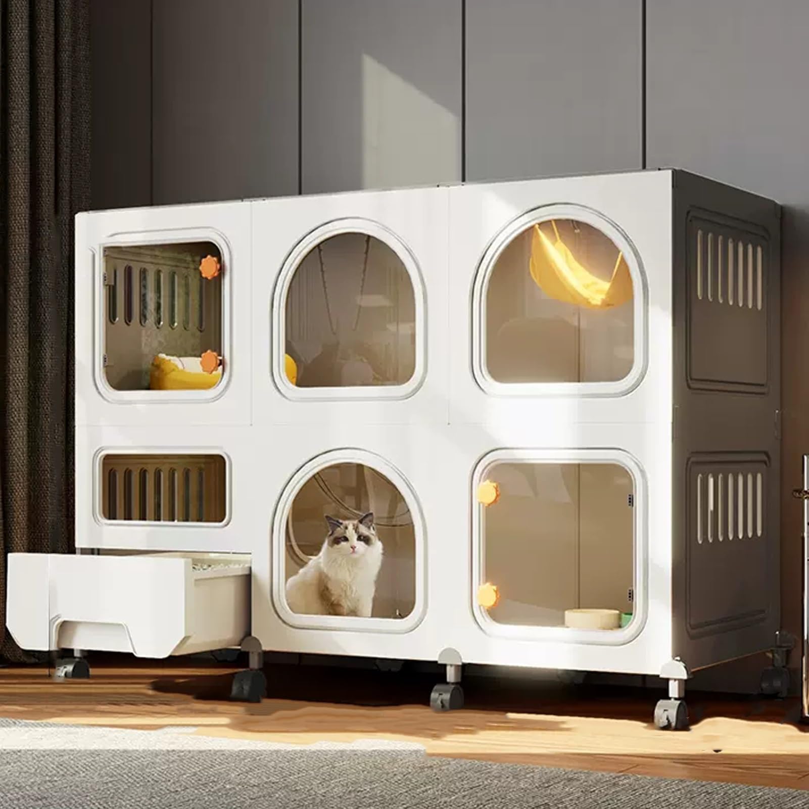 Cage pour chat métallique avec bac amovible pour un nettoyage simple et rapide