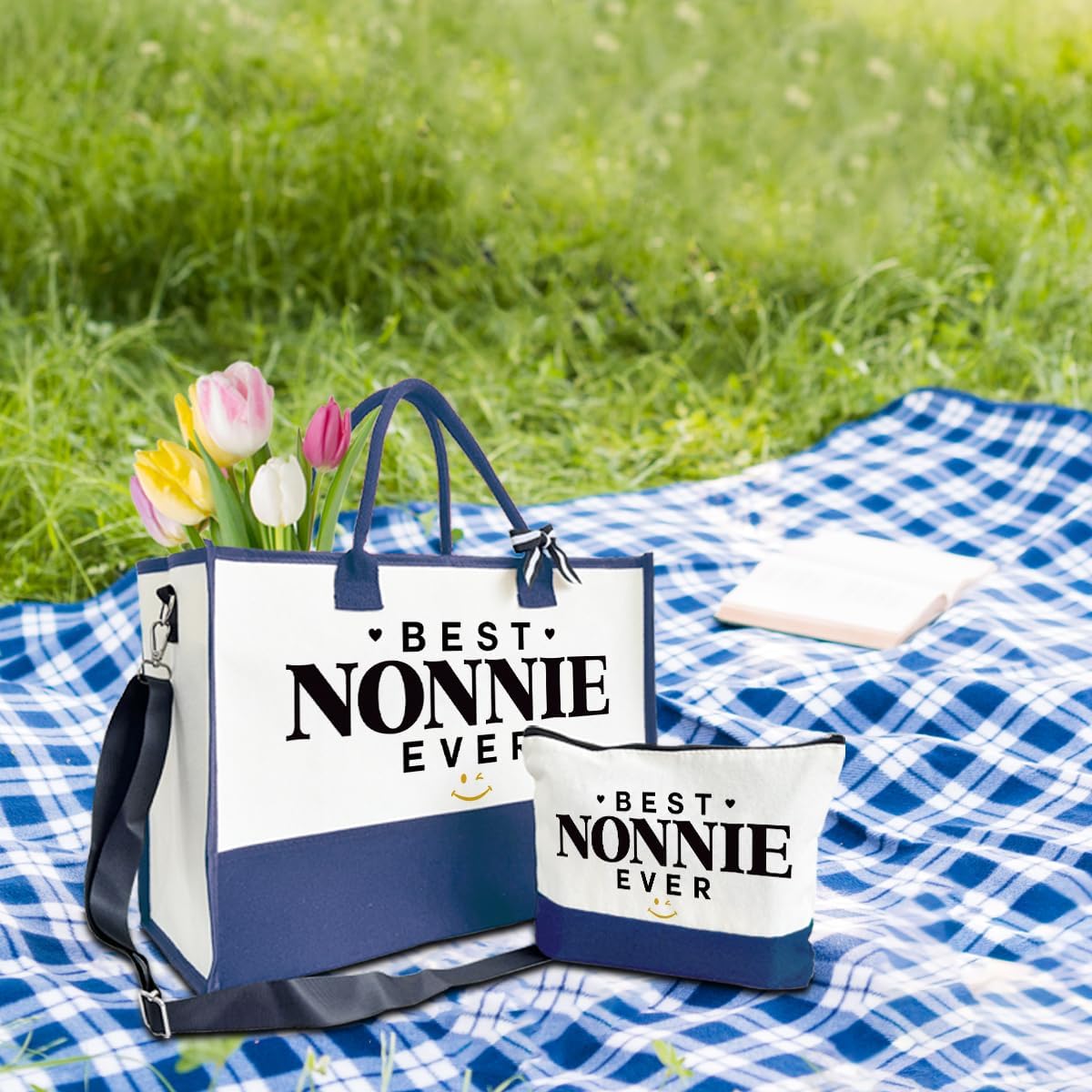 Best Nonnie Ever Tote Bag Gifts, Canvas Tote Bag for Women, Nonnie Gifts, Beach Bag and Makeup bag, Travel Bag Gifts for Nonnie, Canvas Tote Bag With Zipper, Mothers Day Christmas Gifts A11 - Image 2