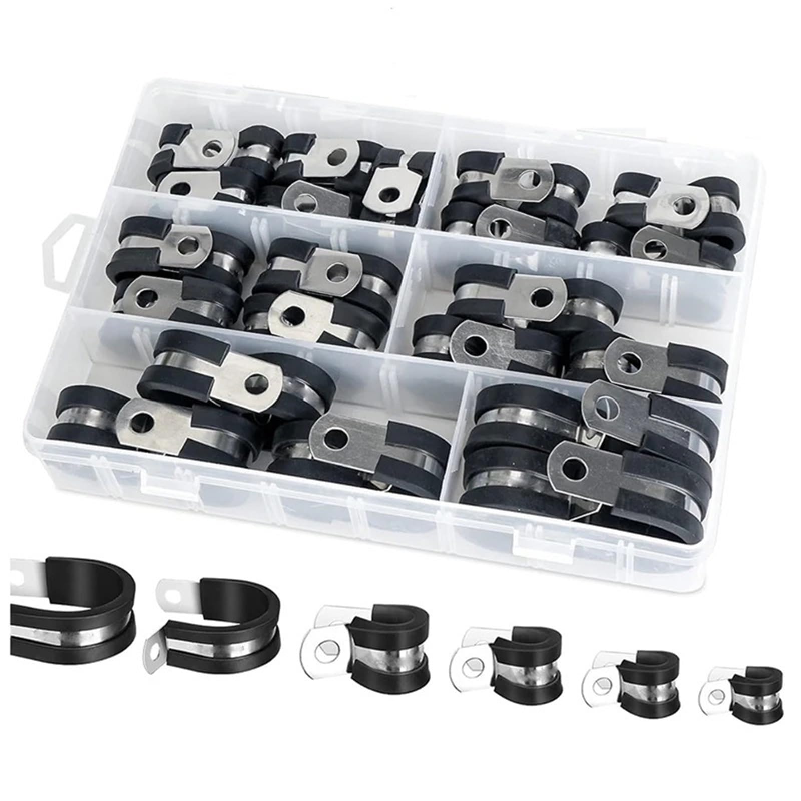 Xulvoz One Color 42Pcs Cable Clamp Assortment Kit Stainless Steel In 6 Sizes 1/4In 5/16In 3/8In 1/2In 5/8In 3/4In Automotive Wire Pipe Clamps For Wire Rope(3Set)