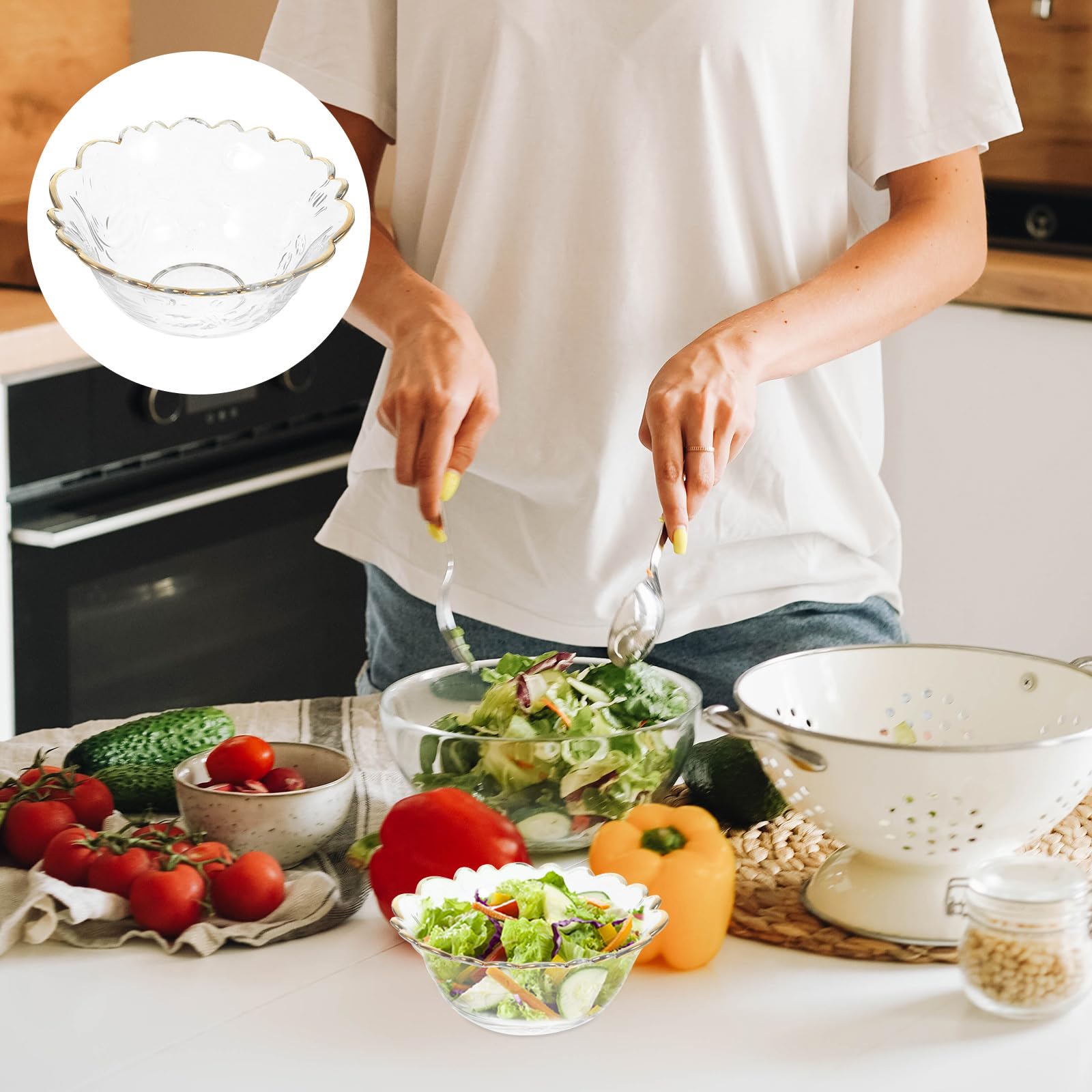 Unomor 1 Set Glass Serving Salad Mixing Bowl Modern Decorative Fruit Bowl Large Serving Bowl Popcorn Bowls