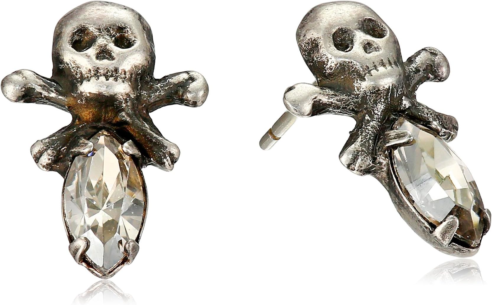 Bing Bang "Memento Mori" Silver and Swarovski Crystal Skull Stud Earrings