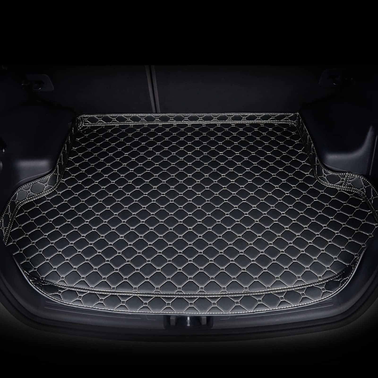 Car Leather Boot Liner Mat for VW Tiguan 2007-2016, Waterproof Anti-Slip Cargo Tray Protector Rear Trunk Carpet Pad Accessories,Black-Beige
