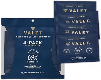 Valet 69% Two-Way Humidity Packs 4-Pack 60g, Two-Way Humidity Control Packs for Airtight & Plastic Containers, Moisture Absorber, Made in USA