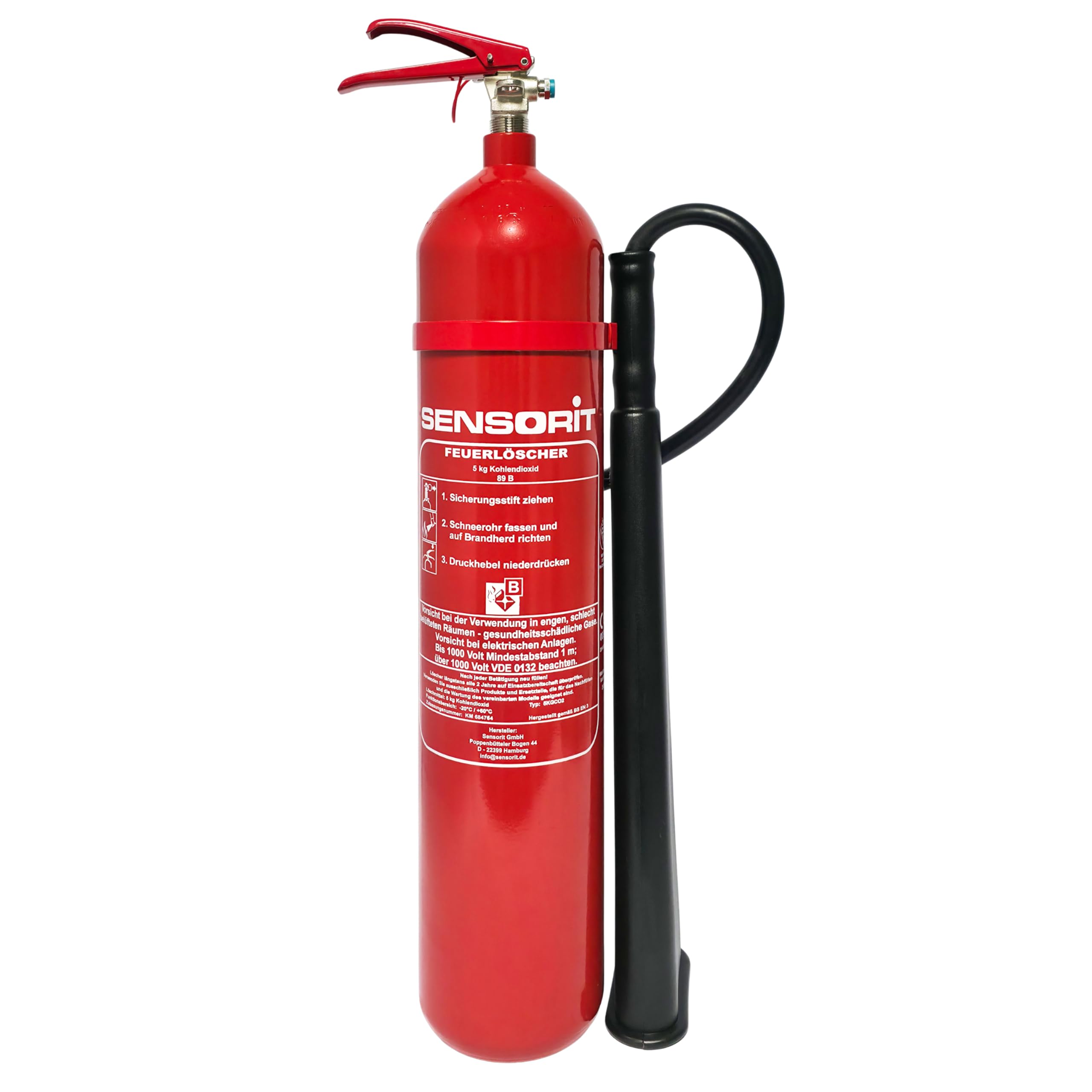 CO2 Feuerlöscher, 5kg Kohlendioxid, Löscher für elektrische Anlagen & EDV nach DIN EN 3 inkl. Instandhaltungsschild und Wandhalter