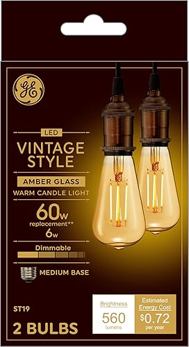 GE General Electric Vinta Small 60W Amber ST19 (paquete de 2)