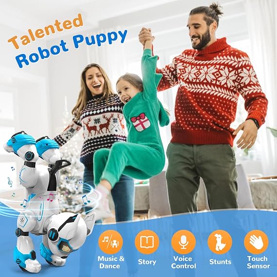 Robot Dog Musical Performance Dog-shaped Robot Programming Voice Control Electronic Pet Interactive Pet Touch Interactive Dog Toy Boy Girl Birthday Present Soothing Children's Electric Robot Family | タッチ、音声コントロール、ジェスチャーセンシング、歌、ダンス、プログラミング、動物の模倣、物語を伝えるインタラクティブなロボット犬。
