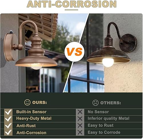 Miniatura 4 de LONEDRUID Sensor de anochecer a amanecer, aplique de pared exterior con cuello de cisne para exteriores, lámpara de pared exterior rústica,