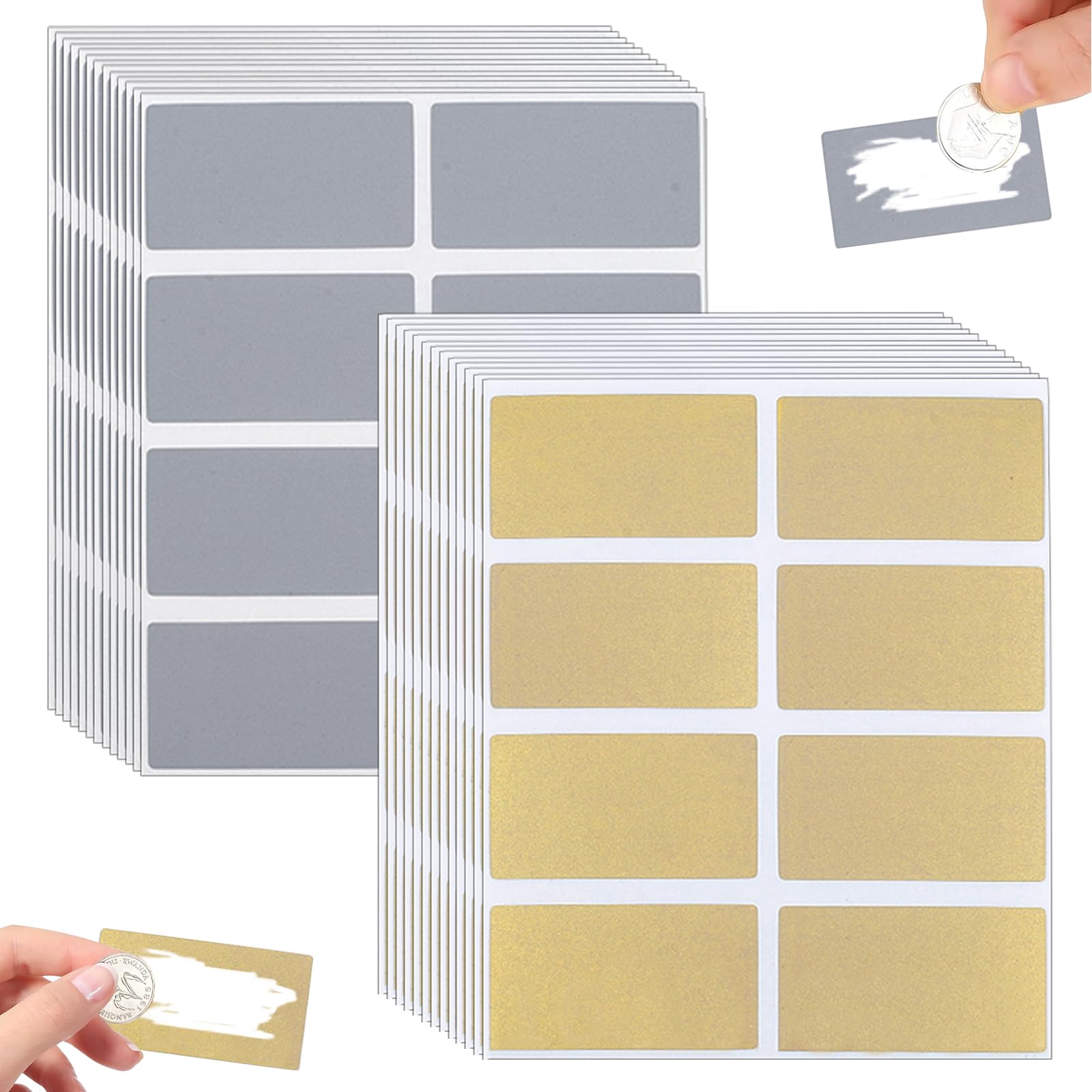 208 Pcs Scratch Off Stickers 23 x 42 mm Rectangle Self-Adhesive Scratch Stickers Scratch-Off Labels Scratchs Card Sticker for Scrapbook Postcard Easter Birthday Wedding (Silver/Gold)