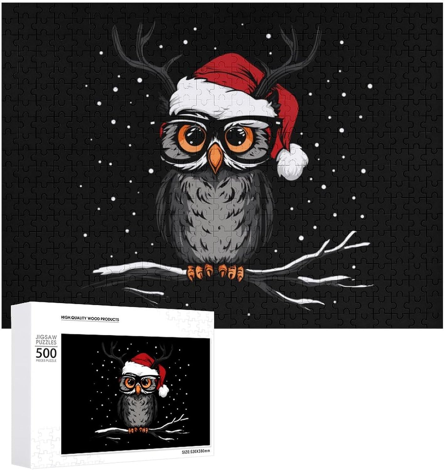 Winter Christmas Owl Puzzles for Adults 500 PCS Wooden Jigsaw Puzzle Wall Decor Christmas