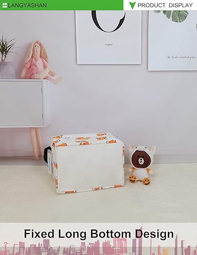 Miniatura 7 de LANGYASHAN Cesta de almacenamiento rectangular de lona plegable de tela de dibujos animados con asas para organizar el hogar, cocina, niños y niñas,
