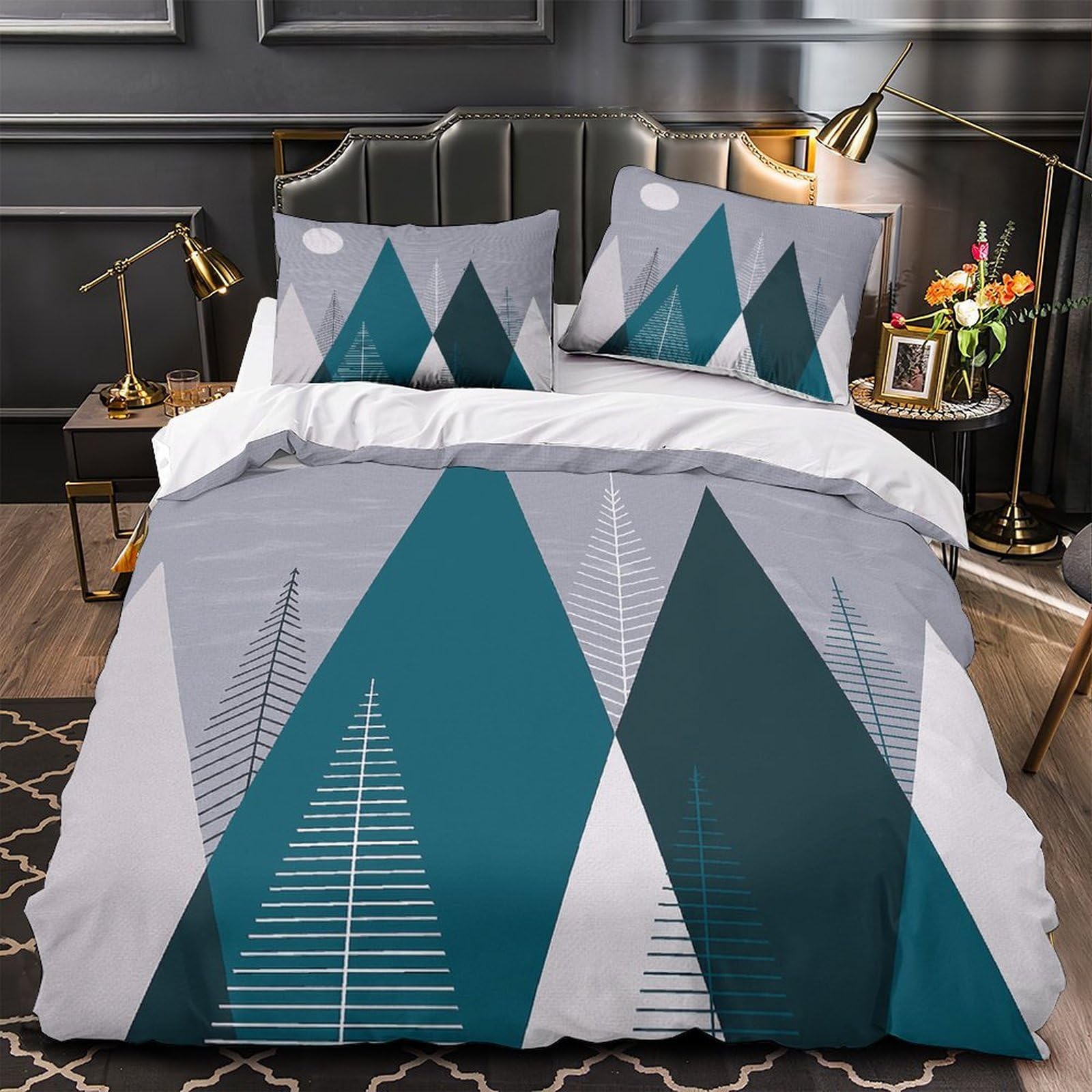 Housse de couette paysage de montagne zippée facile à laver lit 140x200