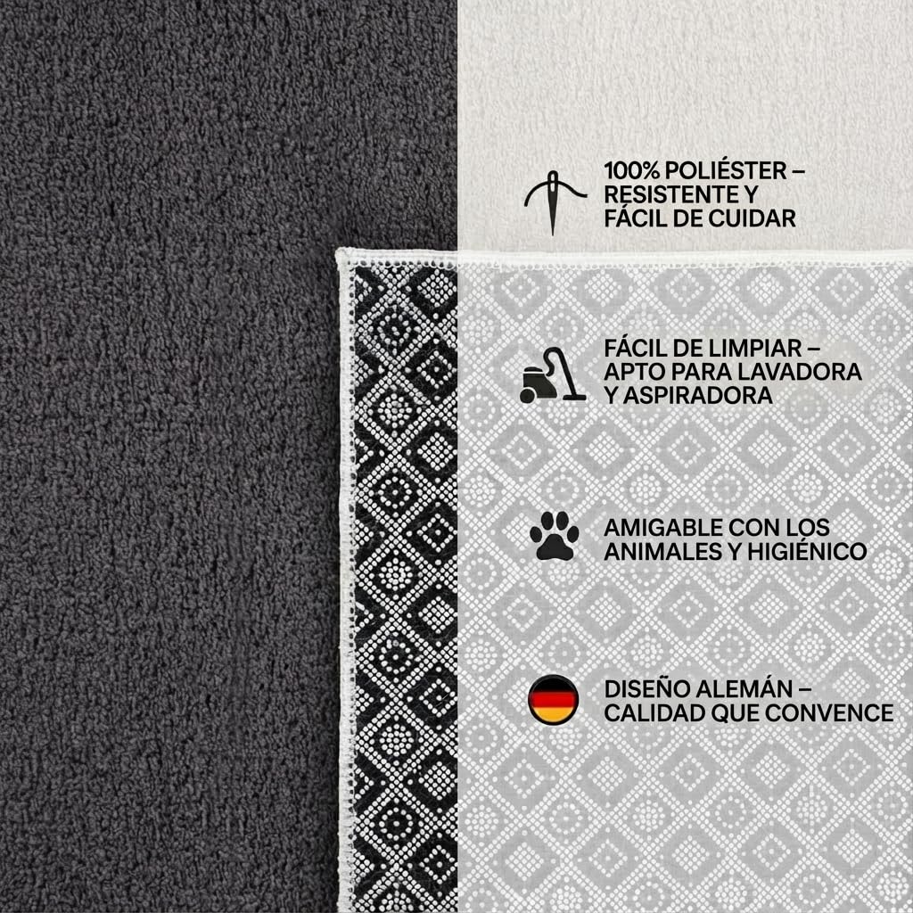 Jimri Alfombra mullida de Pelo Corto de para el hogar, Oficina, Cocina, Entrada, Pasillo, Sala de Estar, Lavable a máquina, Antideslizante, Lavable - Antracita, 200 x 280 cm