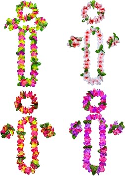 16PCS Hawaiian Leis Luau Party Decorations Tropical Party Favors Lei Hawaiian Flower Perfect for Hawaiian Luaus Party Birthday Party Favors.