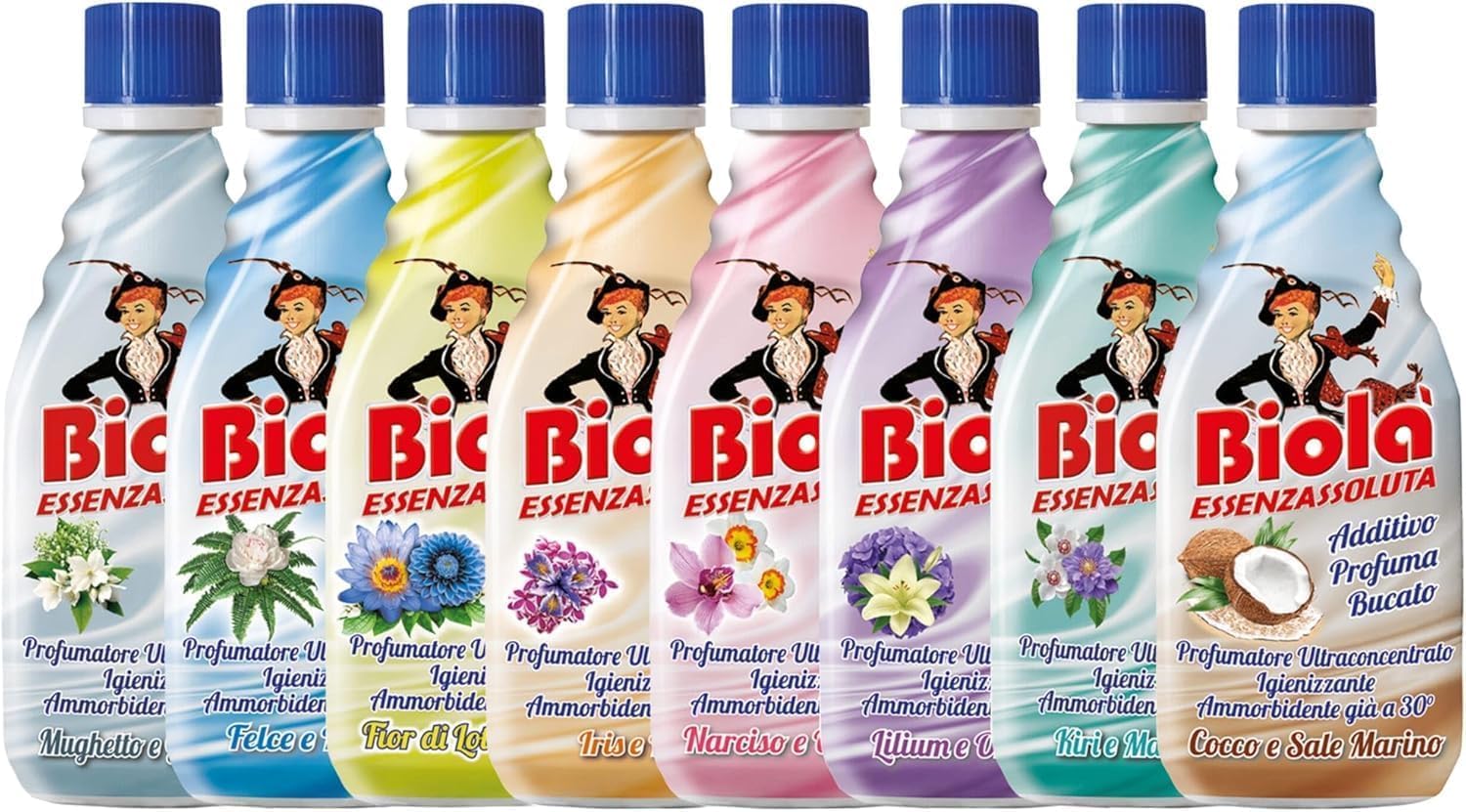 BIOLA' Essenza Assoluta, Set di 6 Profumatori Ultraconcentrati per Bucato, Fragranze Assortite, Ammorbidente