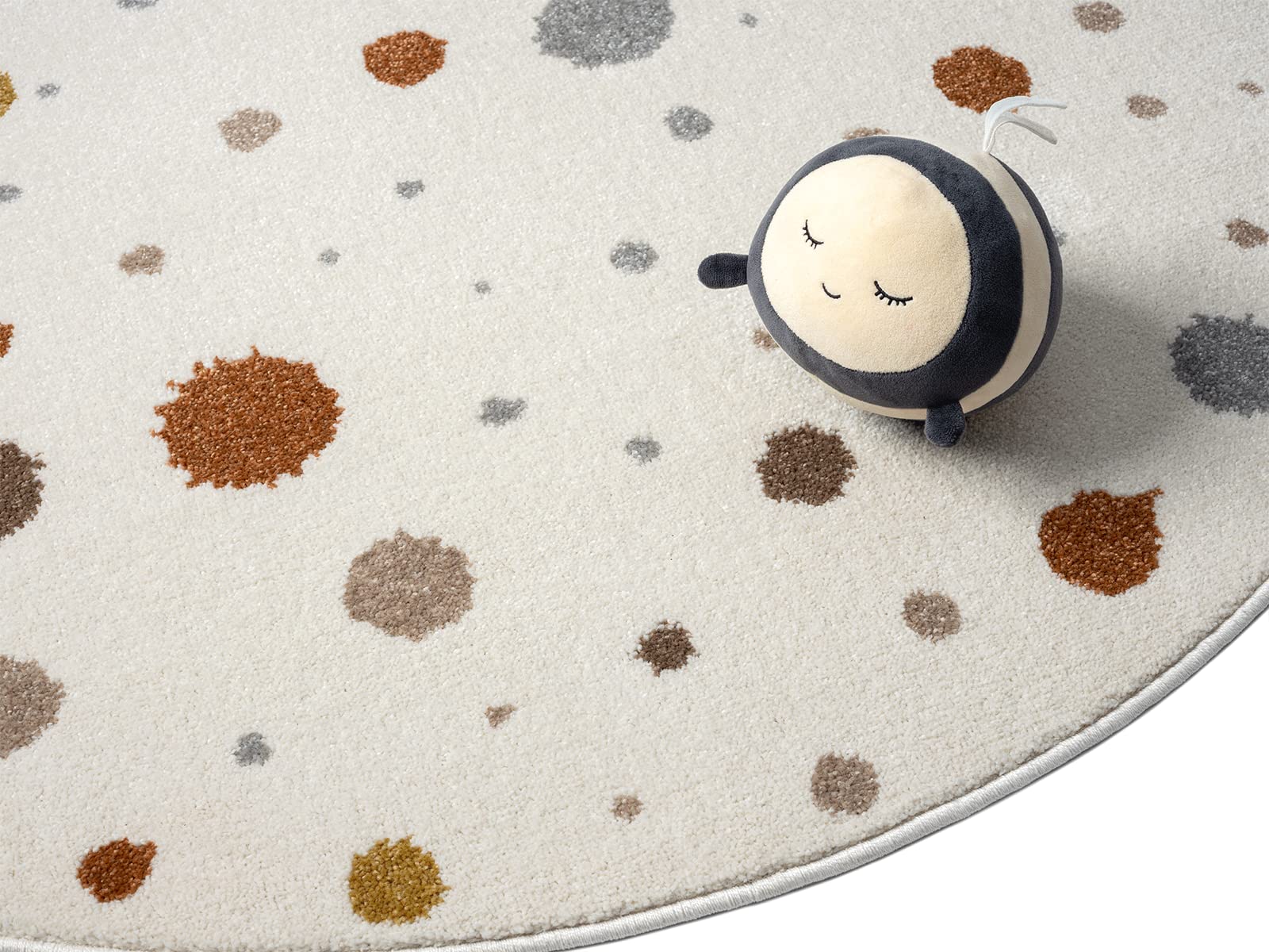 the carpet Beat Kids Moderner Weicher Kinderteppich, Weicher Flor, Pflegeleicht, Farbecht, Punkte Muster, Creme, 120 cm Rund