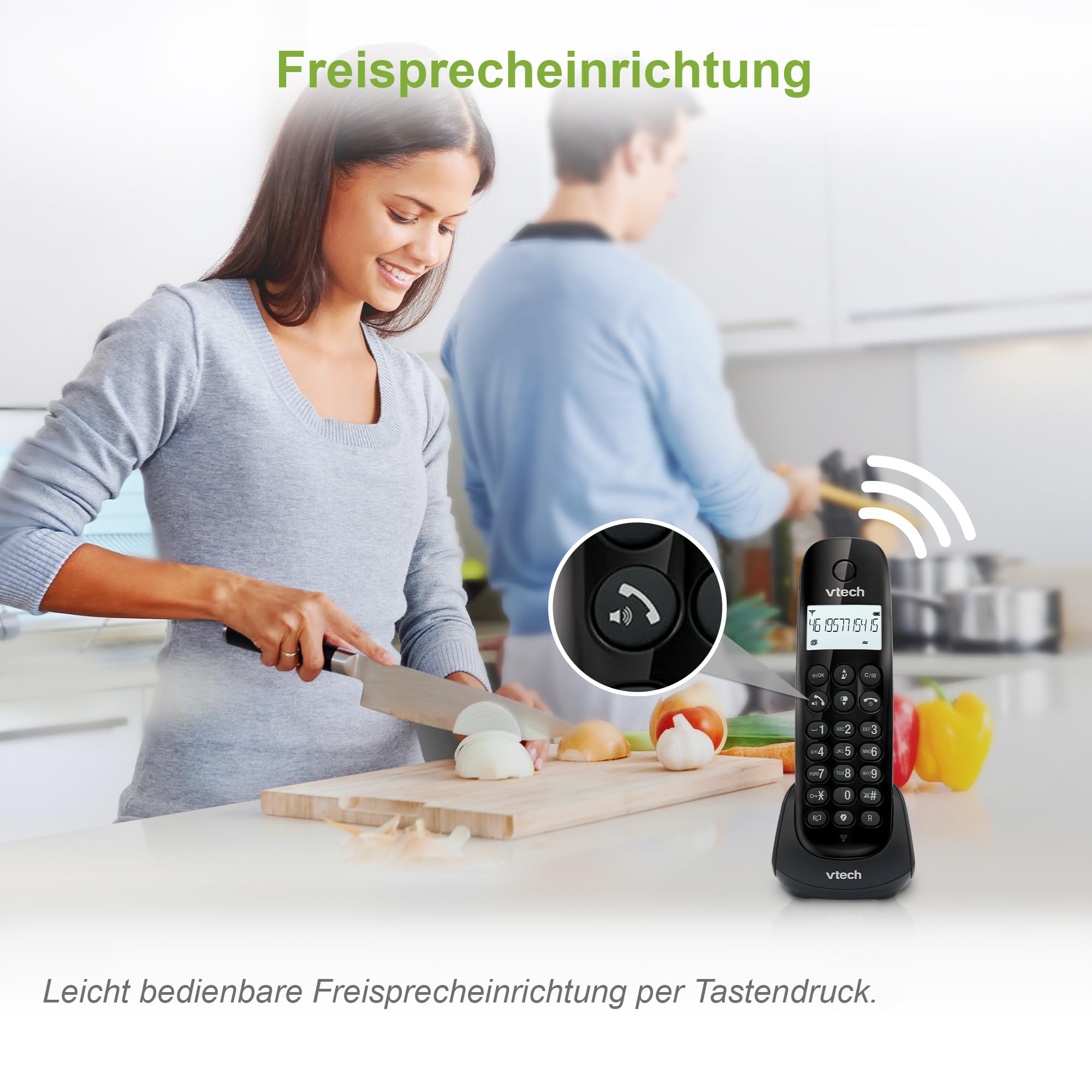 VTech CS1401 DECT Schnurloses Telefon 2 Mobilteile mit Anrufersperre, Freisprecheinrichtung, Anrufererkennung/Anklopffunktion, Hintergrundbeleuchtung Display, ECO-Modus Geringe Strahlung, Schwarz