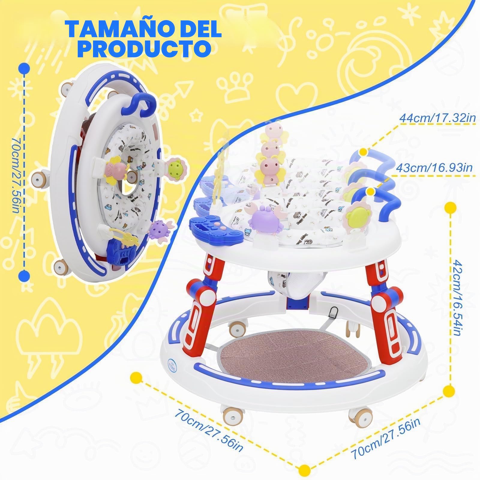 Andador Bebes 5in1,Tacata Bebe Plegable con Altura Música,Plegable Asiento Giratorio 360°, 6 Ruedas Silenciosas,Apto Para Niños y Niñas a Partir de 6 Meses,Azul