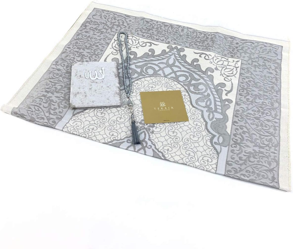 Tekbir’s Islamic Gift Box Contains a Prayer Mat, Surah Book, and tasbeeh Beads, Suitable as an Eid Gift or Gift for All Occasions Order Now (Grey)