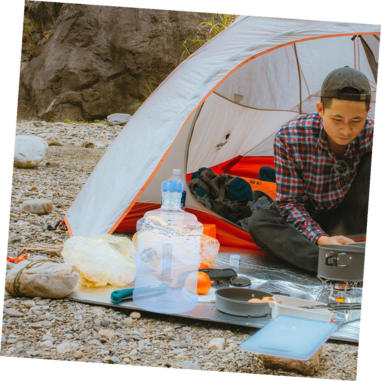 WOONEKY Tragbarer Wasserkanister 5l aus PC für Sommerurlaub Wiederverwendbarer Wasserspeicherbehälter mit Griffdesign Leichter Camping Wasserbehälter für Arbeit und Angeln