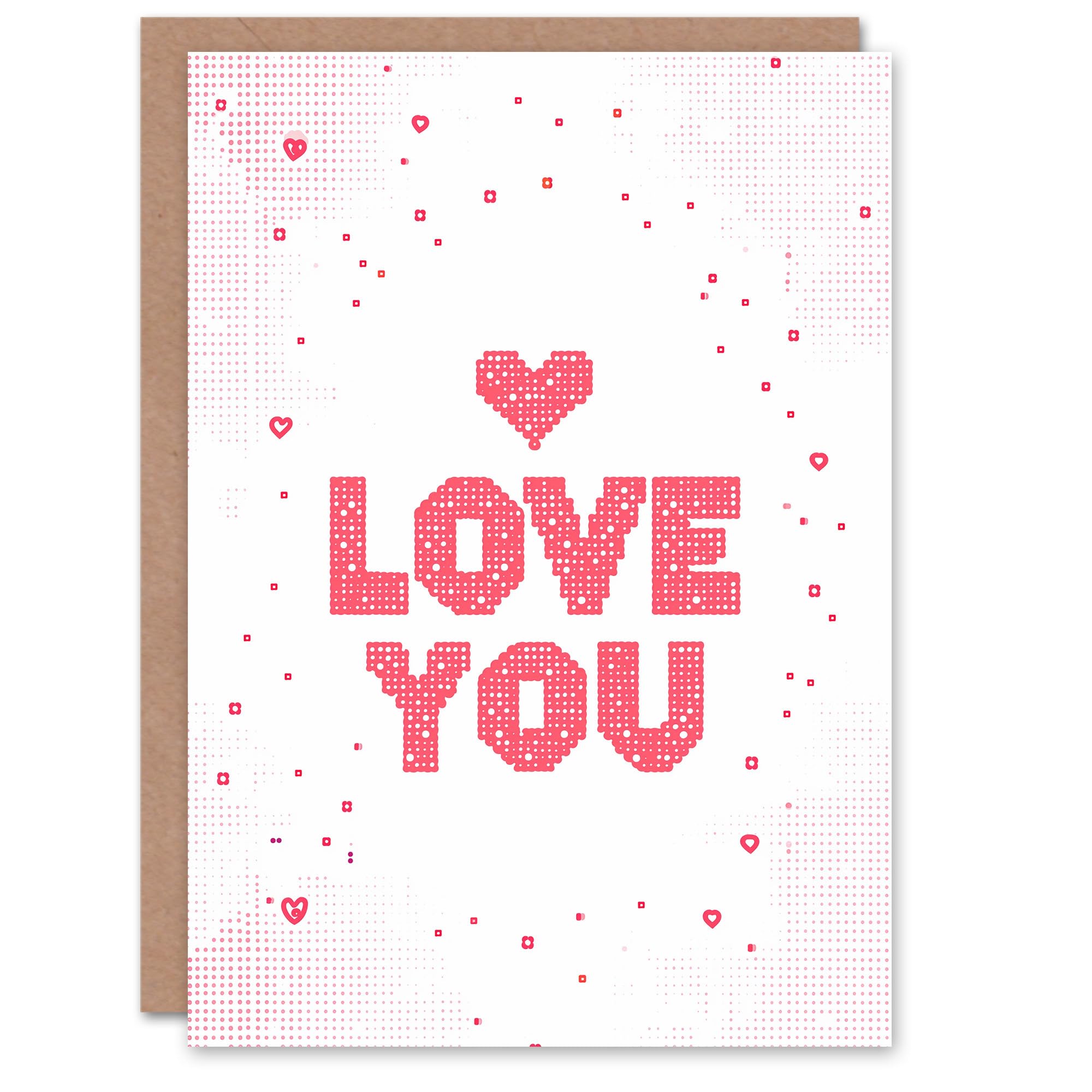 Artery8 Valentines Day Greeting Card Love You Pixels Simple Pink For Her Wife Partner