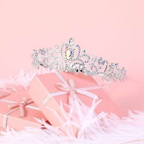 Miniatura 8 de BBTO Tiara de cristal y coronas para mujeres y niñas, corona de princesa con diamantes de imitación, diadema de reina con peines, corona de novia