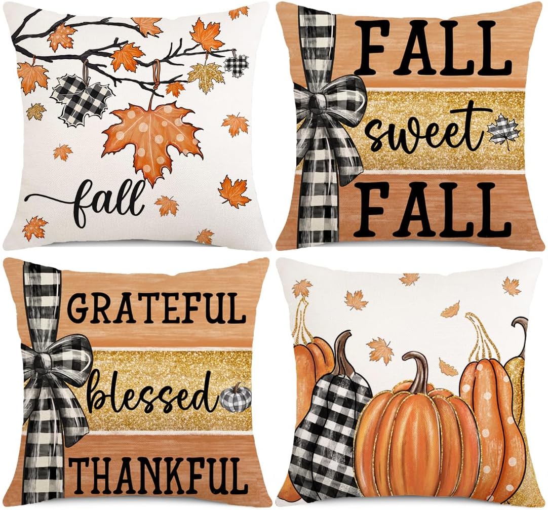 Fall Decorative Pillow Covers 18x18 inch Set of 4 Buffalo