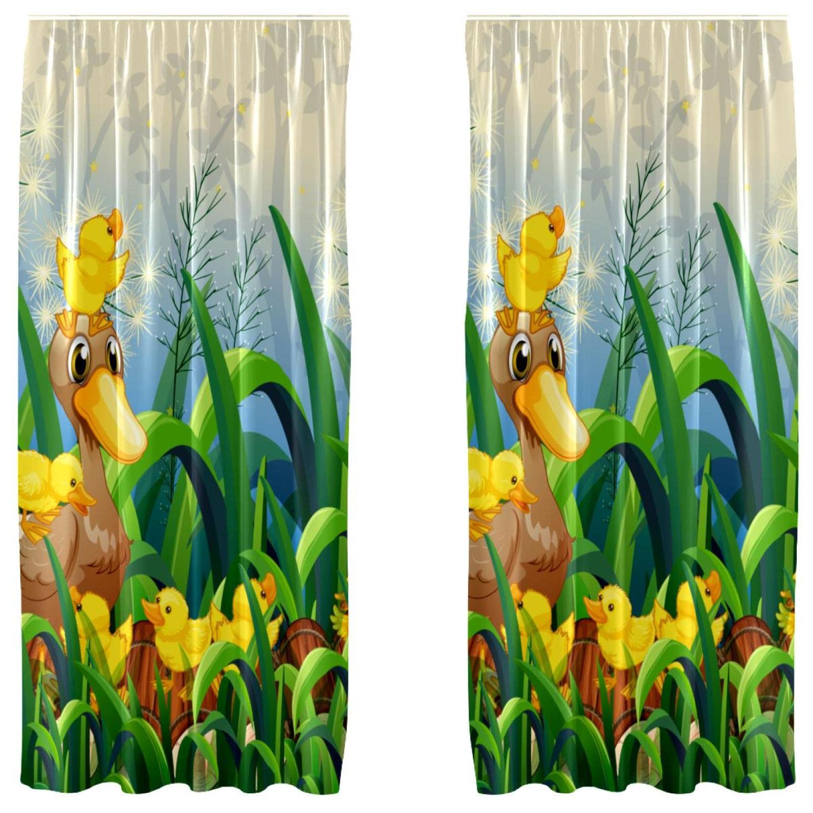 Cortinas de patitos de dibujos animados juego de 2 paneles ligeros para ventana infantil 55x84