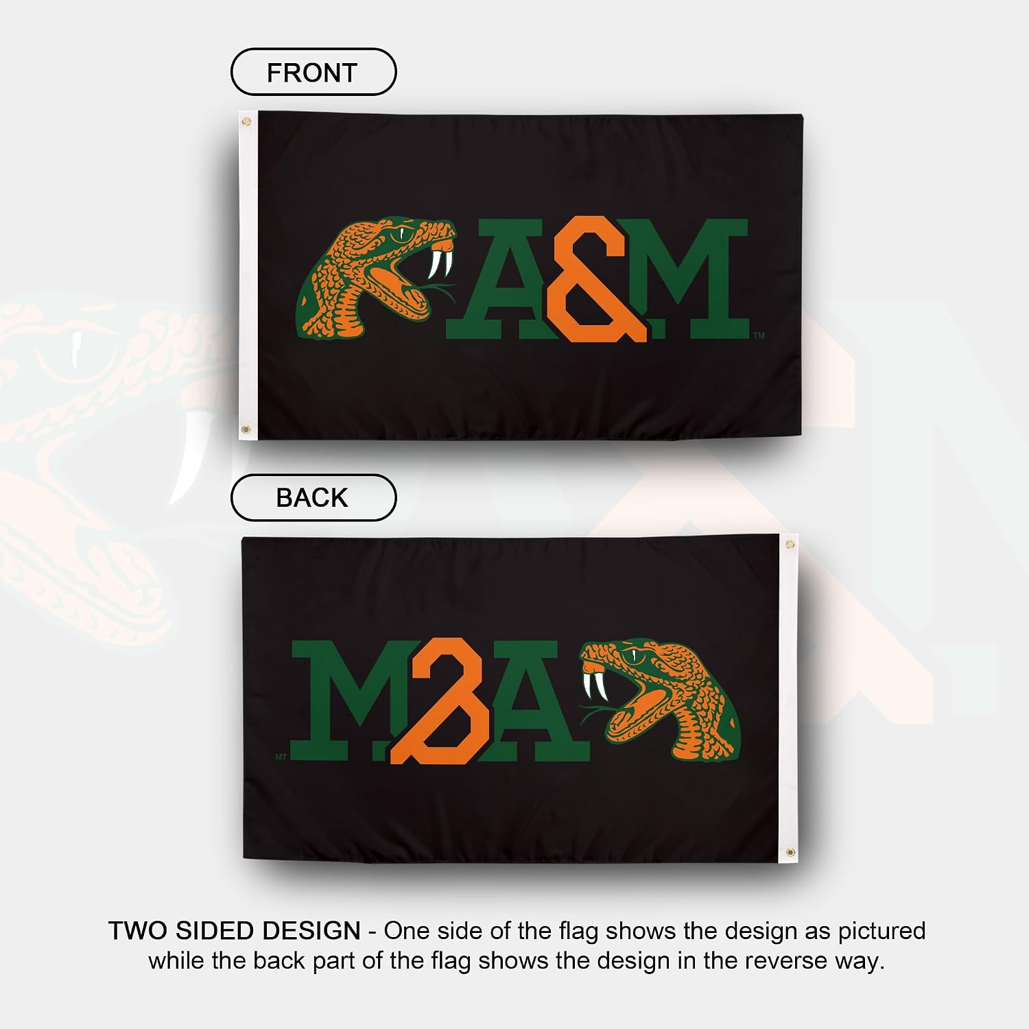 Desert Cactus Florida A&M University FAMU Flag - 3 x 5 Feet Rattlers Banner, Indoor/Outdoor Durable Fabric, 100% Polyester Design (Style 1a)