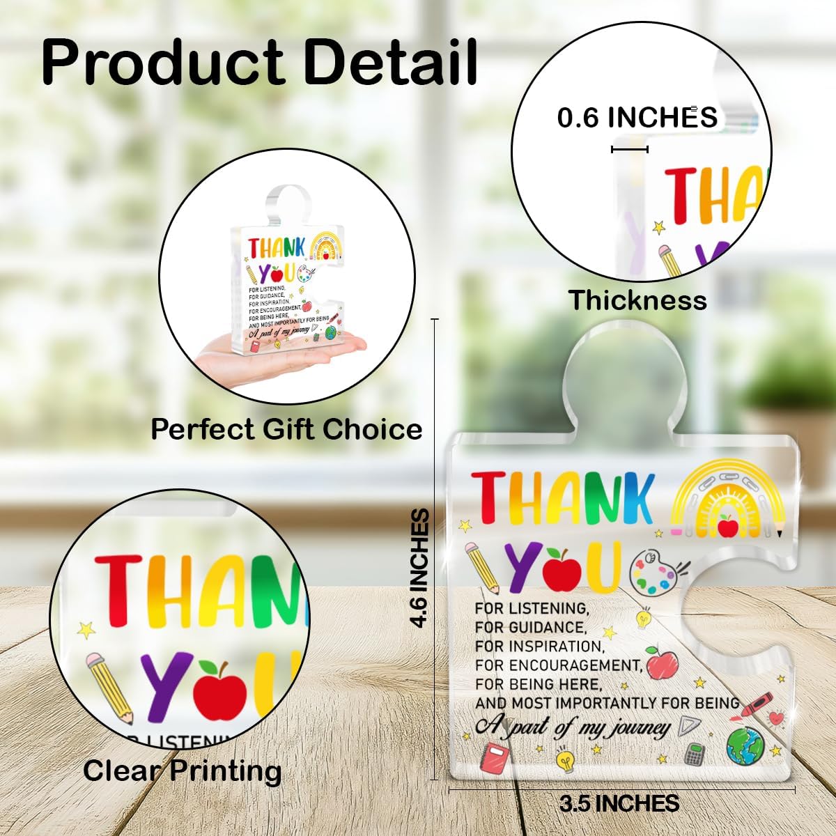 Thank You Appreciation Gift for Teacher - Employee Appreciation Gifts - Teacher Gifts Thank You for Listening Acrylic Puzzle Piece Plaque Home Office Desk Decor - Image 2
