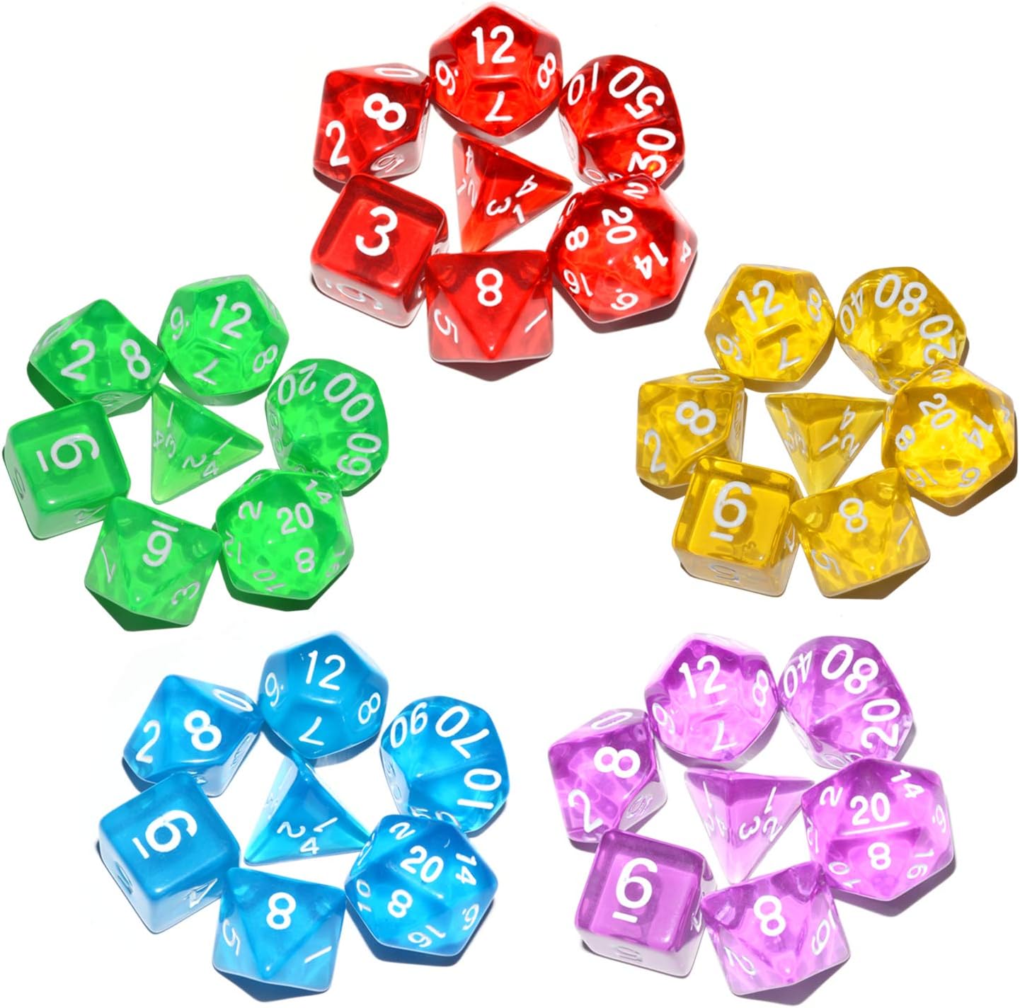 DND Dice 5×7 Sets, 35Pieces Transparent Rainbow Polyhedral DND Dice for RPG MTG Table Game Dice