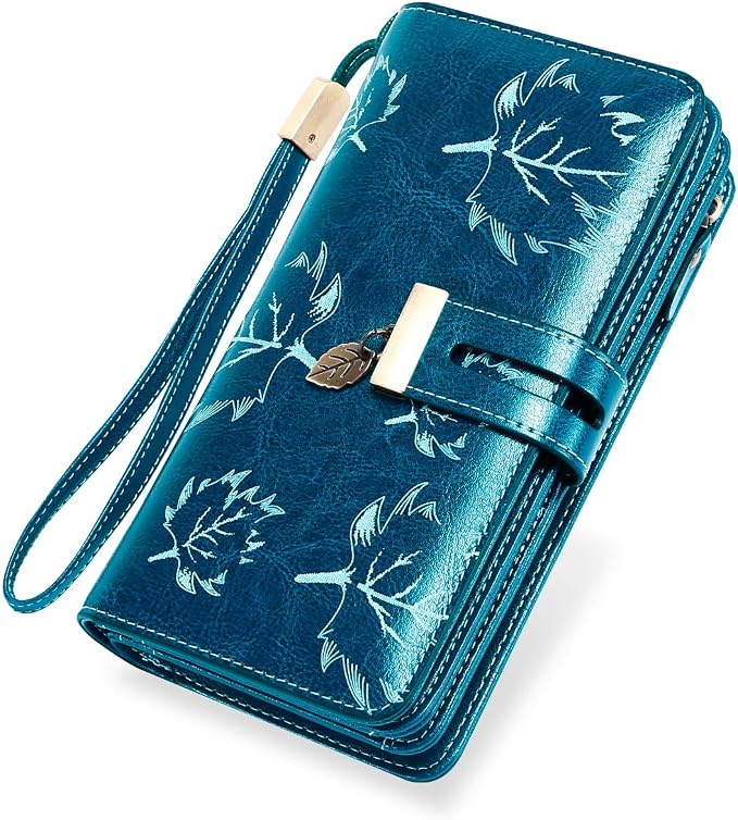 Monedero Mujer GOIACII Piel Con Tarjetero - Protección RFID, Muchos Compartimentos, Pequeño (11.4x8.4x4 Cm), Azul