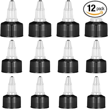 Natural Twist Top Caps, 12 Pieces Black Squeeze Bottle Top Cap 3 Sizes Plastic Bottle Dispensing Replacement Twist Caps for Squeeze Bottles, Cosmetics, Crafts