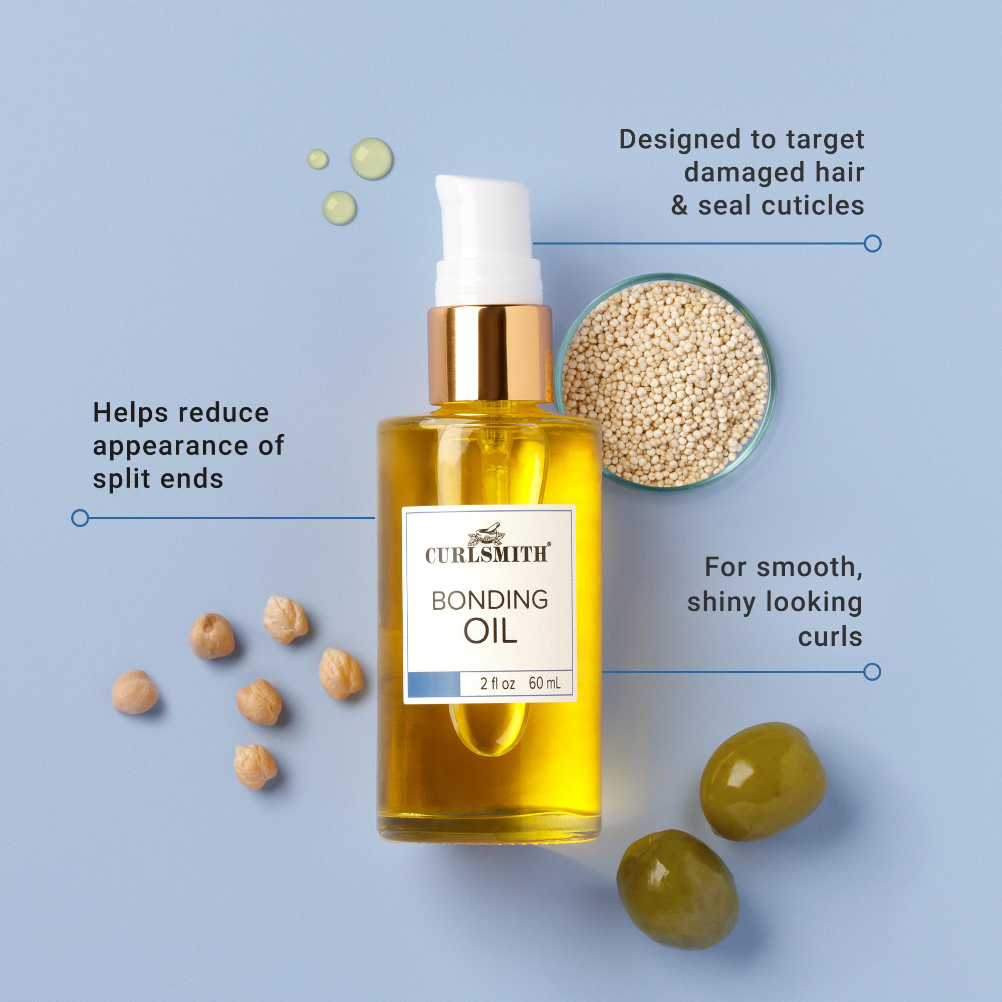 CURLSMITH – Bonding Oil, Lightweight Finishing Oil, For All Hair Types Including Dry & Damaged (60ml/2 fl oz)