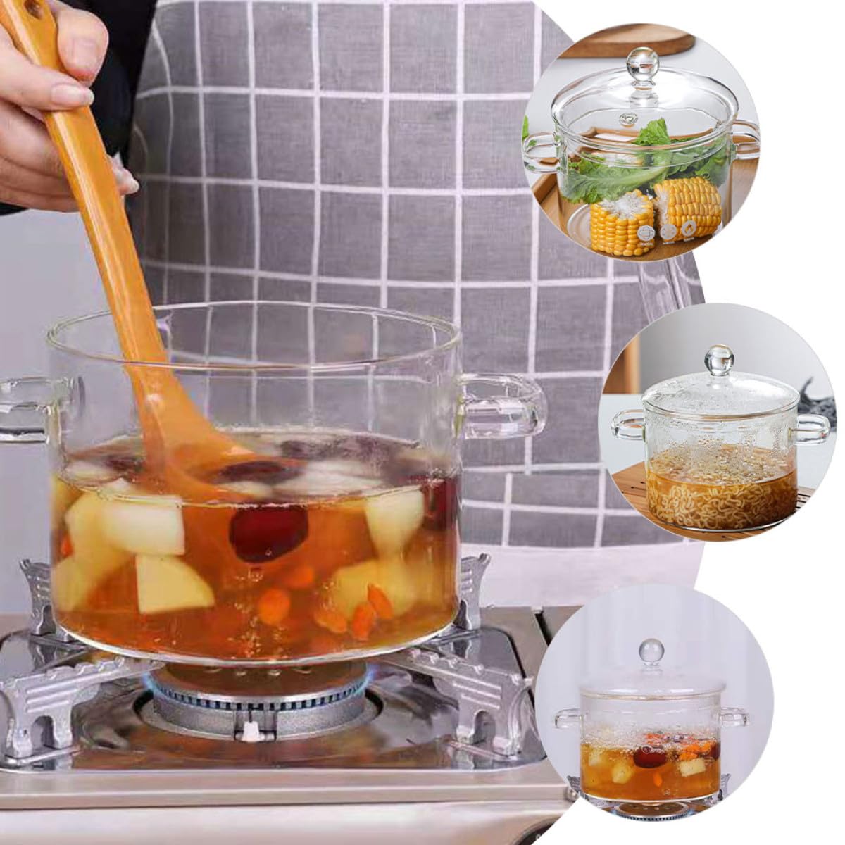 2stücke Transparente Glas kochschüssel mit Deckel Hitzebeständig für Instant Nudeln Suppen Eintöpfe für Induktions Gasherde
