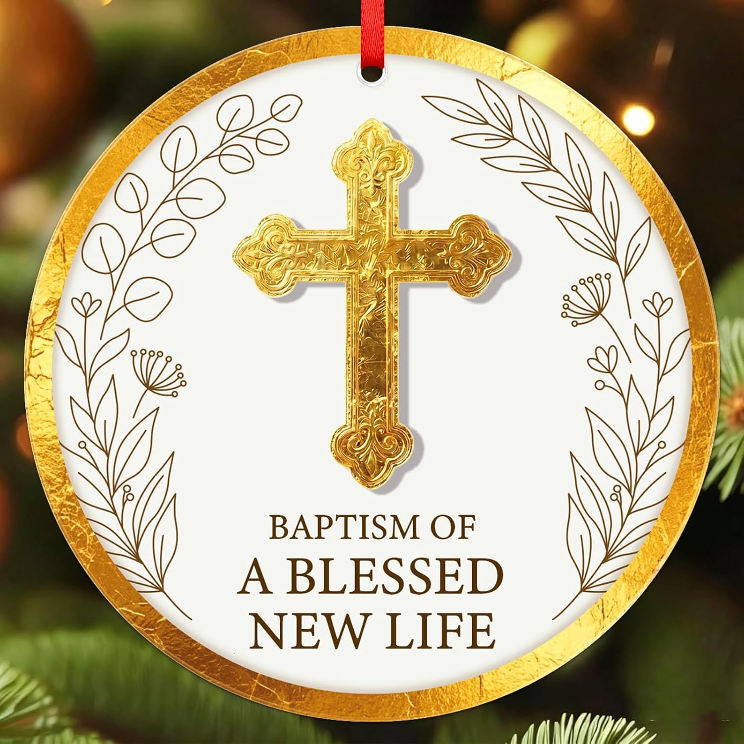 FaCraft Christian Baptism Gifts for Boys, Girls, Adults, Women, Men - God Bless Baptized Ornament 2026 Religious Catholic Cross Christening Gift for Baby Boy Girl Godson Goddaughter - First Communion