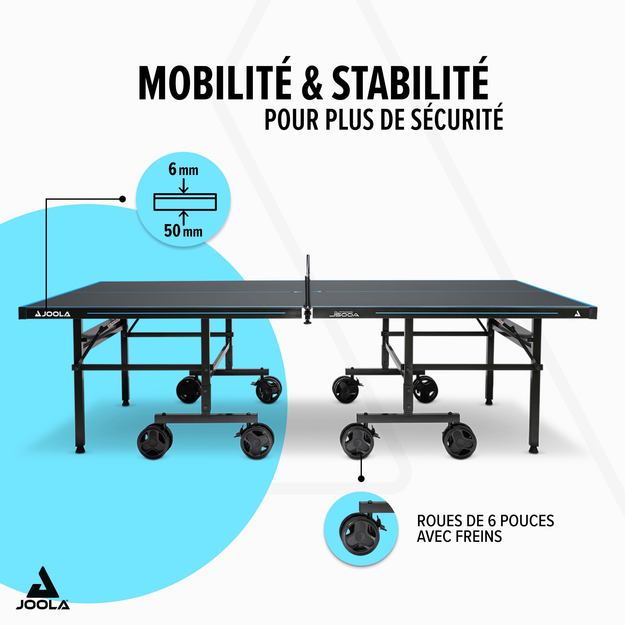 JOOLA Table de ping-Pong d'extérieur Pro en Aluminium résistant aux intempéries avec Housse de Table, Structure Pliable, Montage Rapide, avec Filet Gris/Bleu, 274 x 152,5 x 76 cm