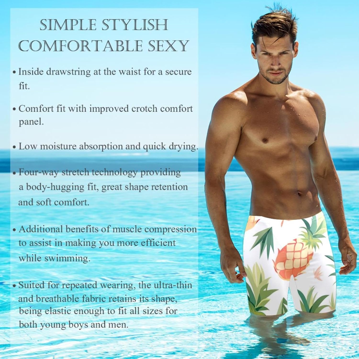 Jammer Swimsuit Mens Swim Jammers Endurance Long Racing Training Swimsuit,Colorful Art Pineapple