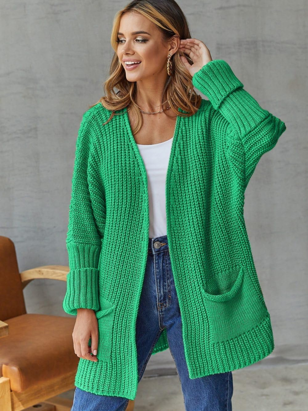 Cárdigans para Mujer Cárdigans Largos de Punto Grueso para Mujer Abrigos Casuales Suéteres Lisos Cárdigan de Manga Larga con Frente Abierto Chaqueta de Punto para Otoño Ropa de Abrigo para Uso Diario