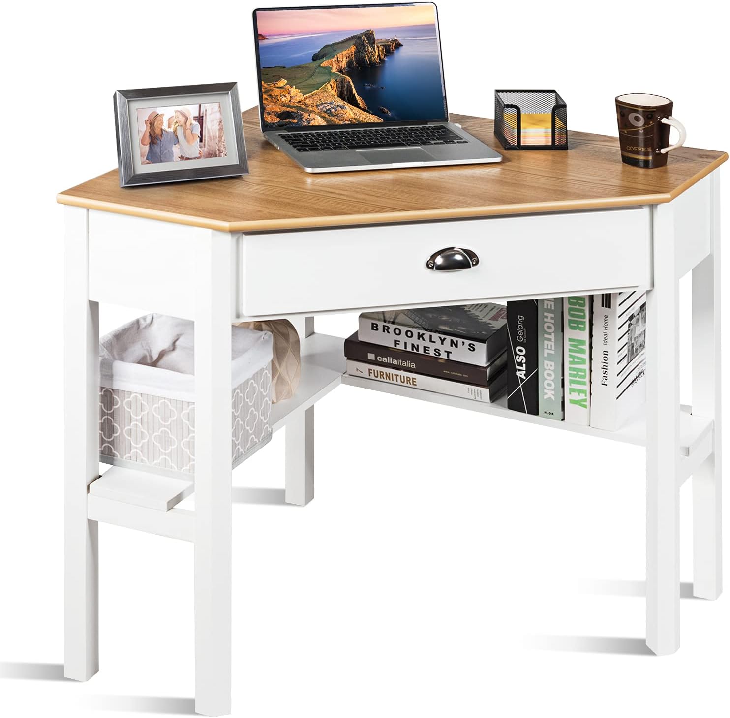 Scrivania per Computer, Scrivania Gaming Triangolare con Stazione di Ricarica, LED, Vassoio per Tastiera e Supporto per Monitor, 80 x 80 x 88 cm, Desk | Leroy Merlin