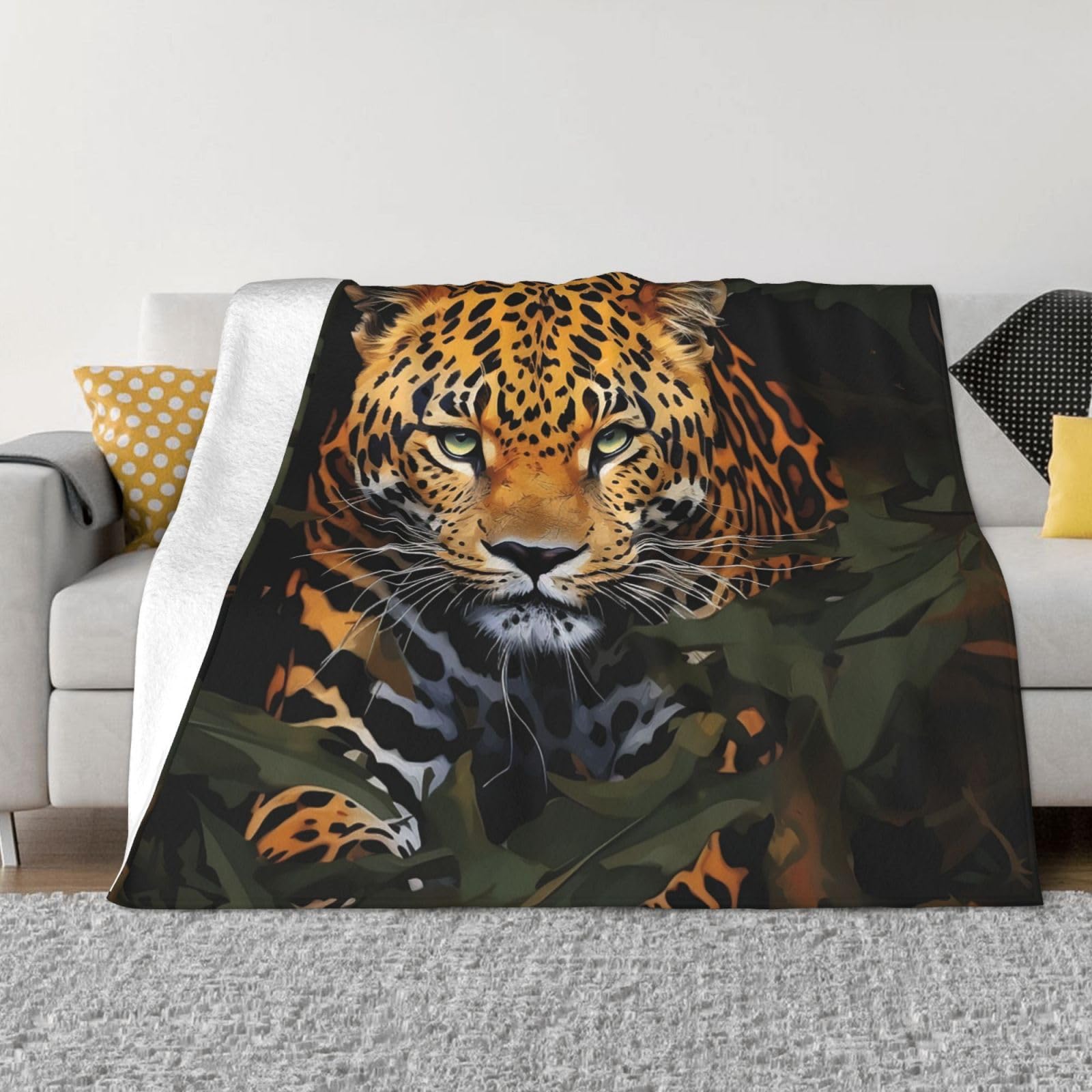 Couverture en flanelle léopard jungle ultra douce et chaude, plaid de luxe toutes saisons
