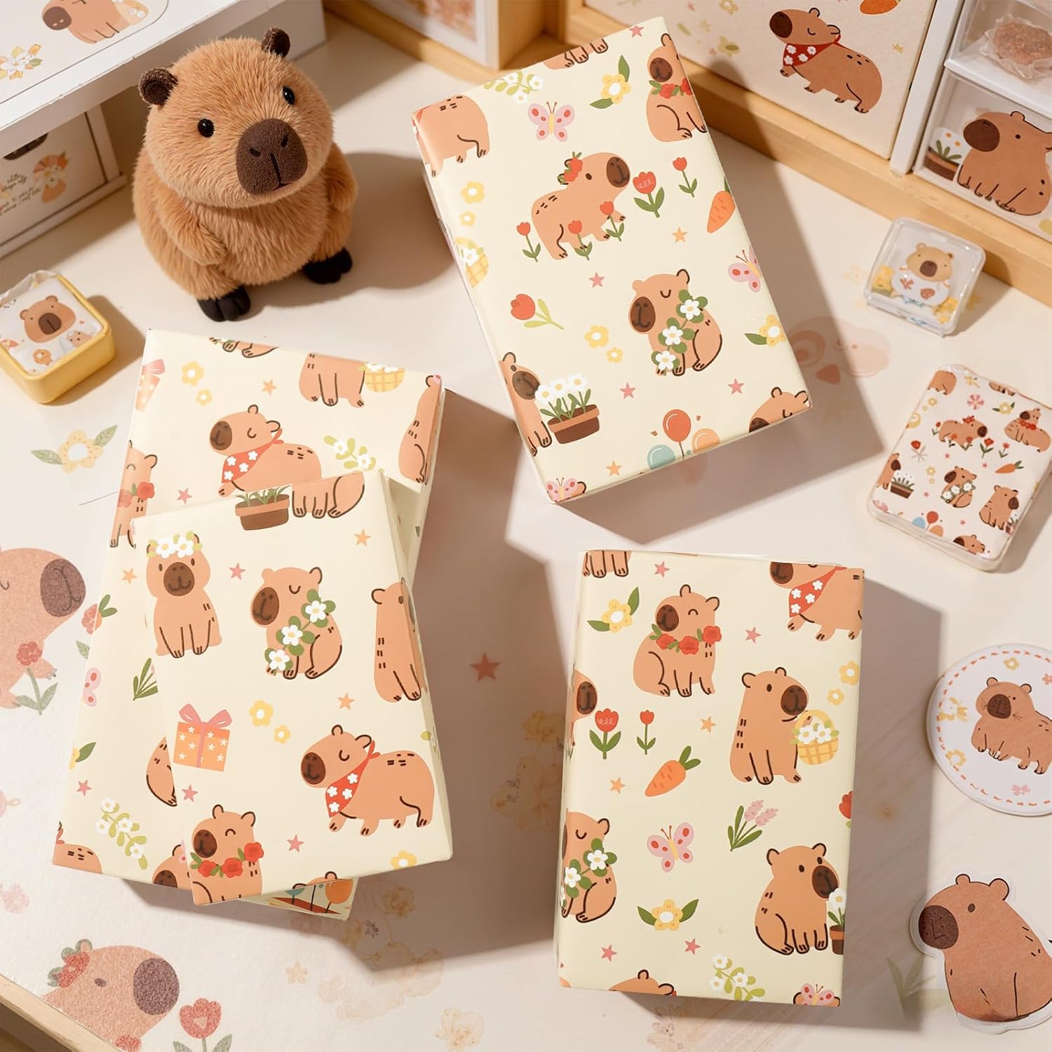 Liobelon Cute Cartoon Capybara Wrapping Paper for Animal Lover 17'' x 16.5' image 5