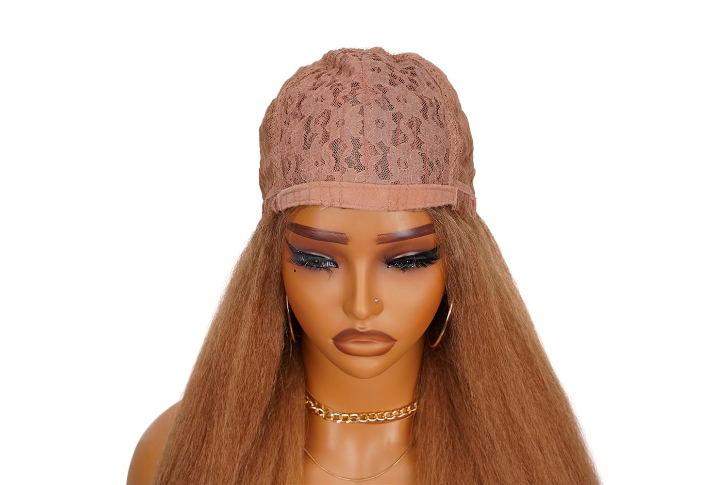 Yaki Straight, Glueless Wig for Black Women,18Inch Kinky Straight Wigs, Synthetic Wig Middle Part Hair Natural Hairline (Blond)